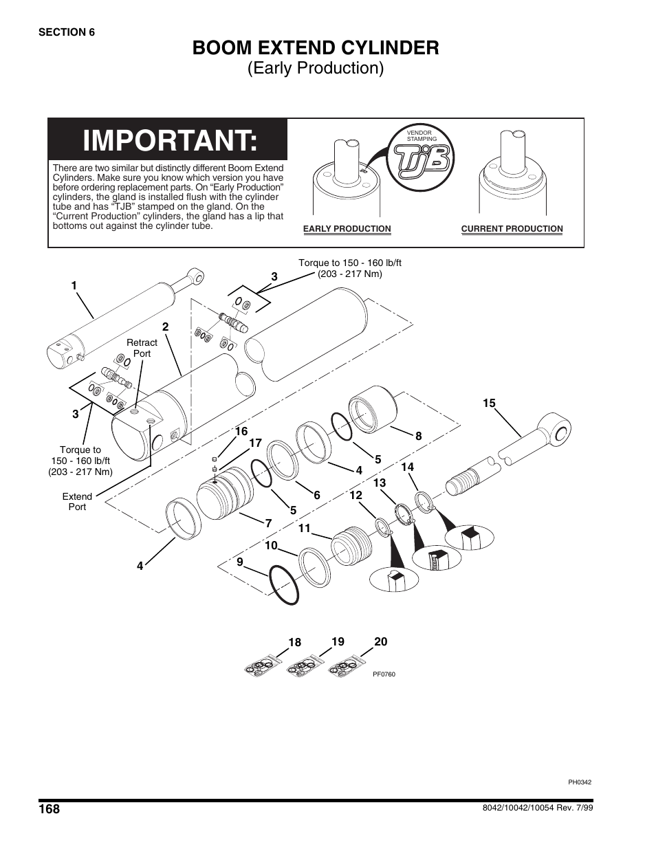 Boom extend cylinder, Important, Early production) | SkyTrak 10054 User Manual | Page 172 / 412