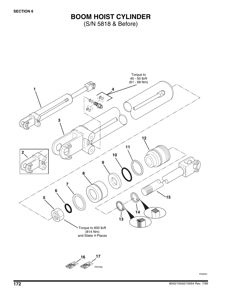 Boom hoist cylinder, S/n 5818 & before) | SkyTrak 10054 User Manual | Page 176 / 412