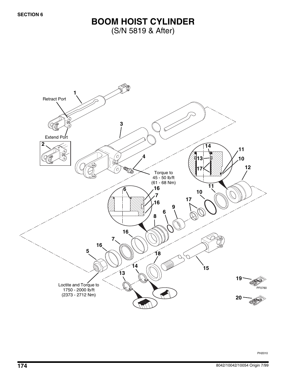 Boom hoist cylinder, S/n 5819 & after) | SkyTrak 10054 User Manual | Page 178 / 412