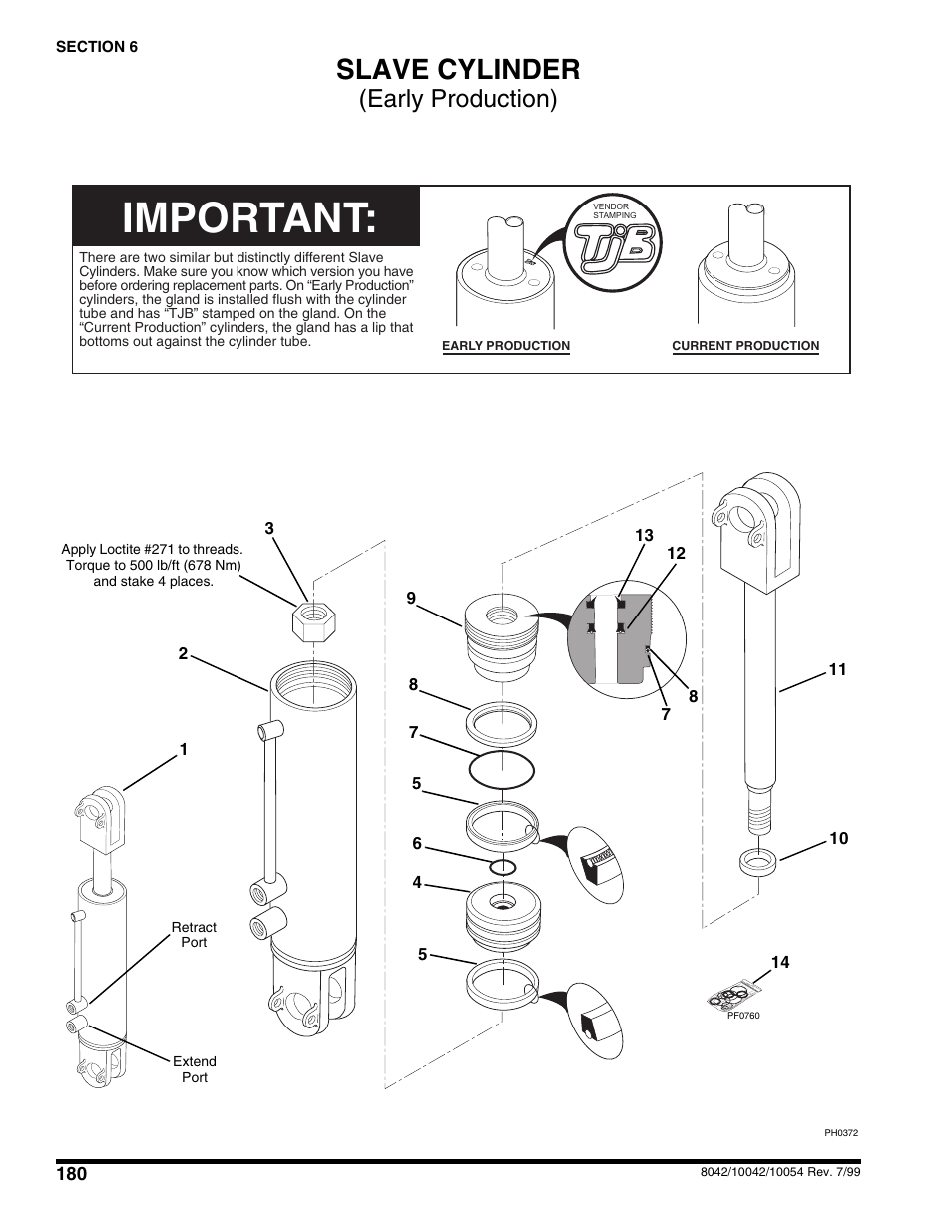 Slave cylinder, Important, Early production) | SkyTrak 10054 User Manual | Page 184 / 412