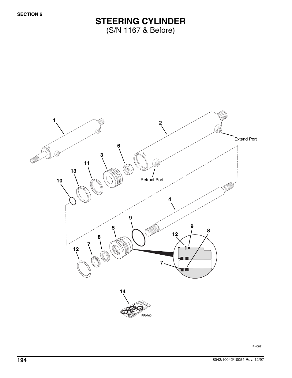 Steering cylinder, S/n 1167 & before) | SkyTrak 10054 User Manual | Page 198 / 412