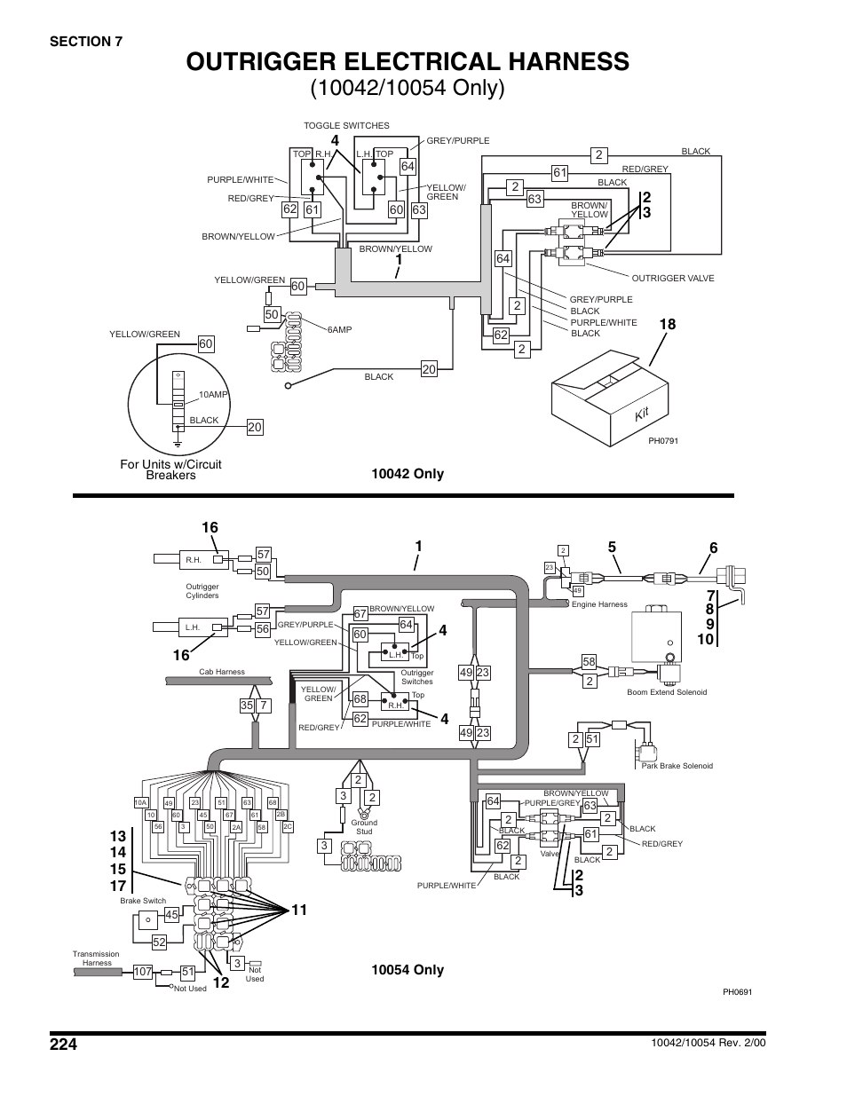Outrigger electrical harness (10042, 10054 only), Outrigger electrical harness | SkyTrak 10054 User Manual | Page 228 / 412