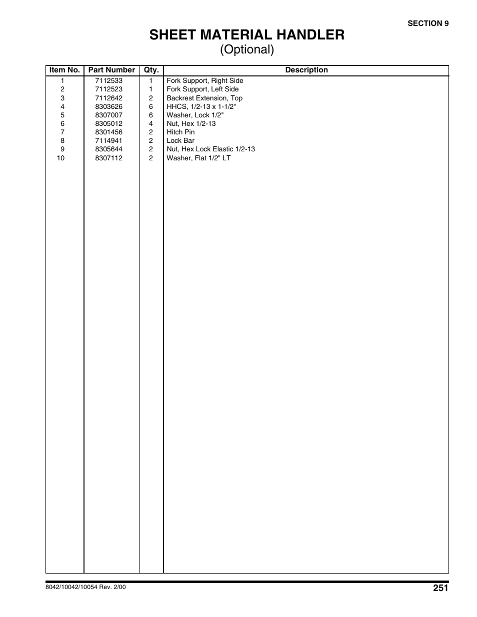 Sheet material handler, Optional) | SkyTrak 10054 User Manual | Page 255 / 412