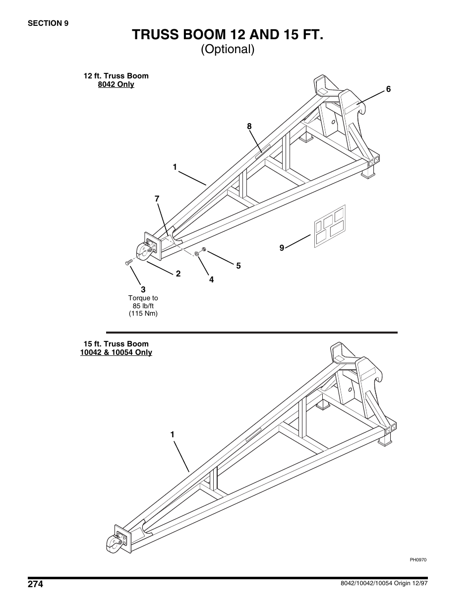 Truss boom 12' & 15' (optional), Truss boom 12 and 15 ft, Optional) | SkyTrak 10054 User Manual | Page 278 / 412