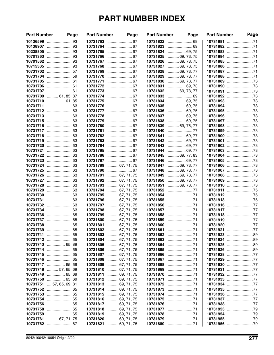 Part number index | SkyTrak 10054 User Manual | Page 401 / 412