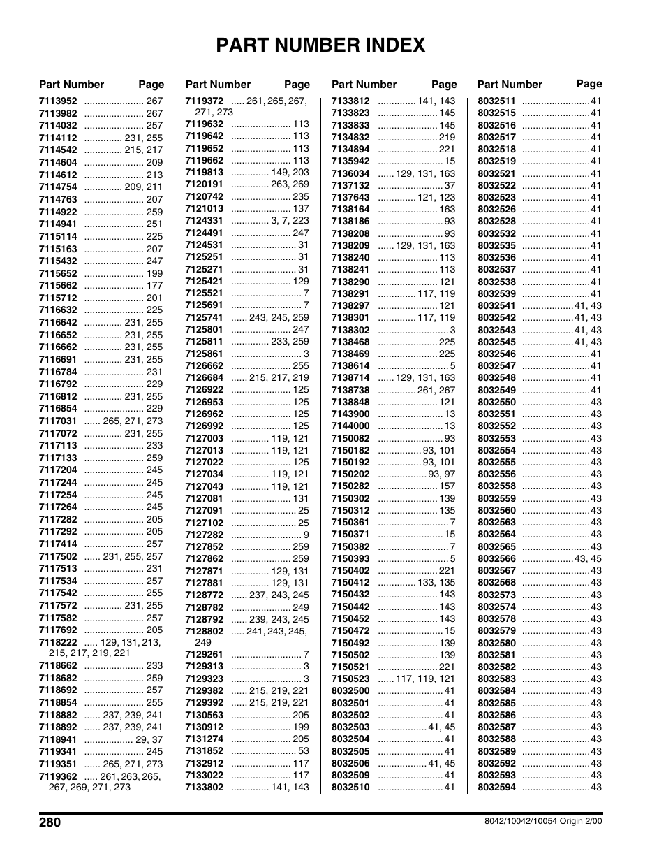 Part number index | SkyTrak 10054 User Manual | Page 404 / 412