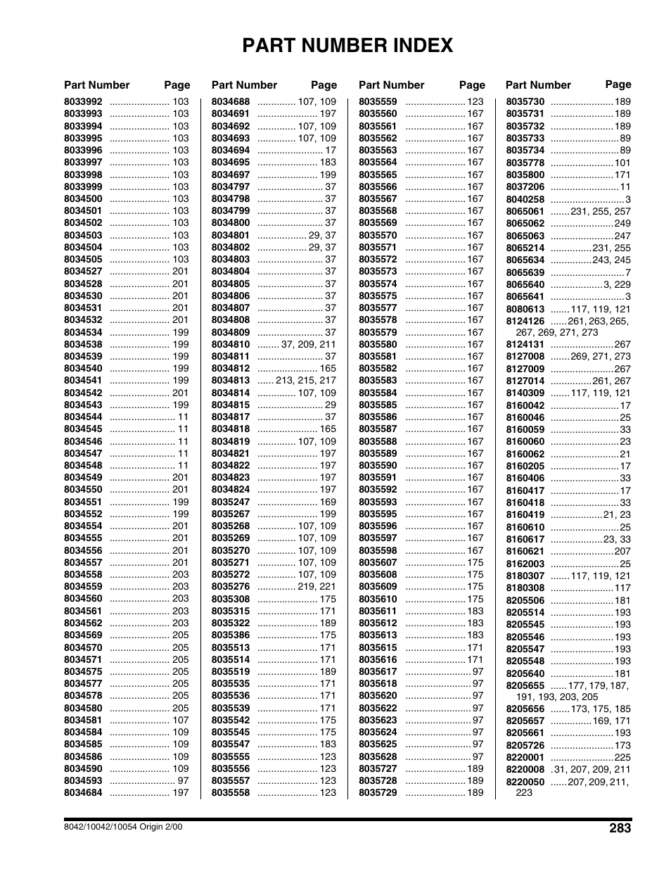 Part number index | SkyTrak 10054 User Manual | Page 407 / 412