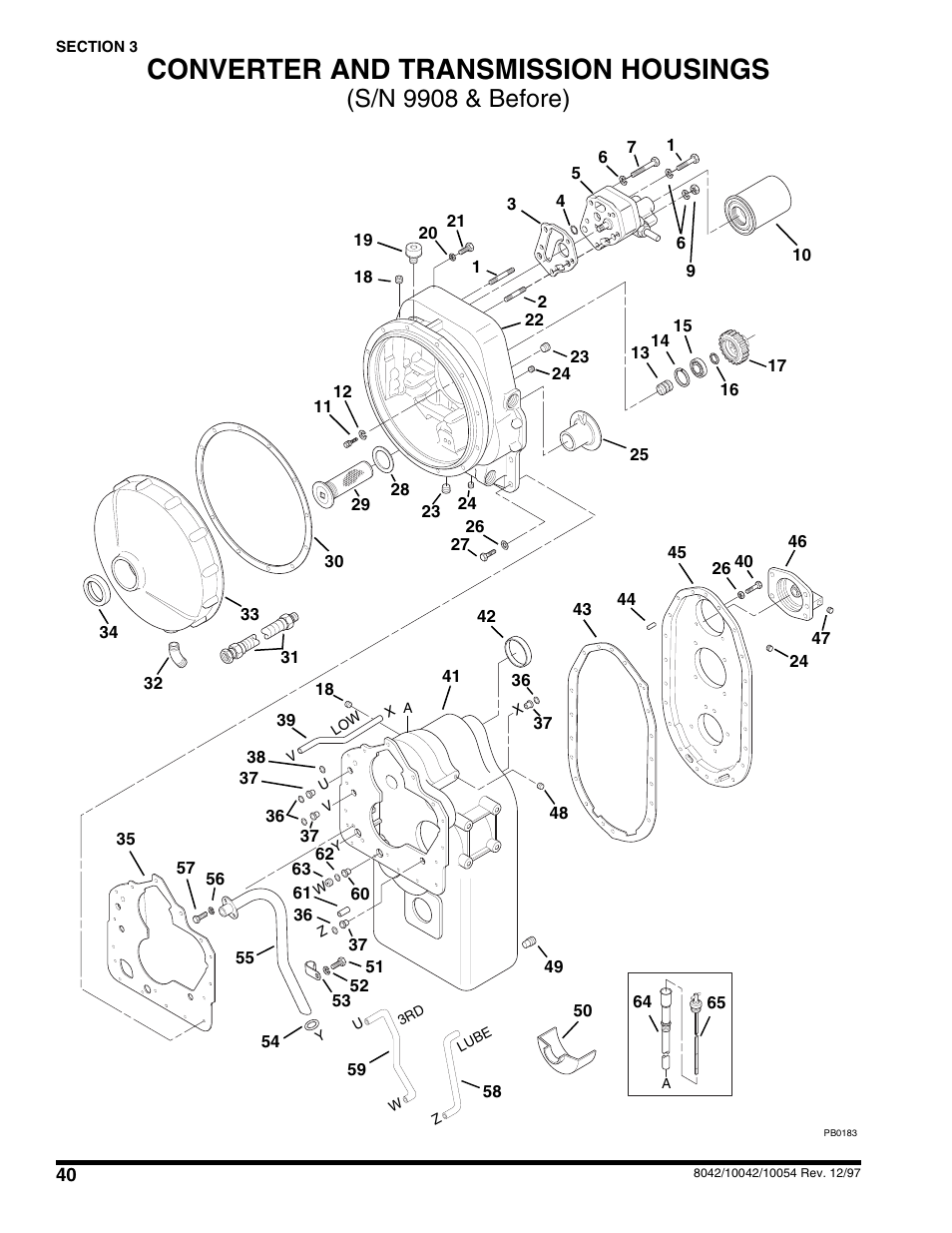 Section 3 drive train, Converter and transmission housings, S/n 9908 & before) | SkyTrak 10054 User Manual | Page 44 / 412