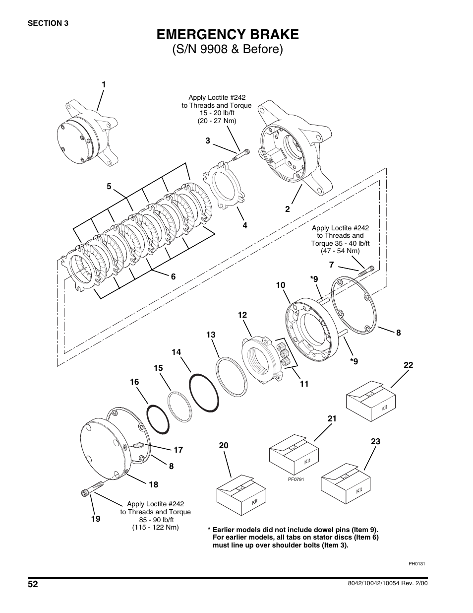 Emergency brake, S/n 9908 & before) | SkyTrak 10054 User Manual | Page 56 / 412