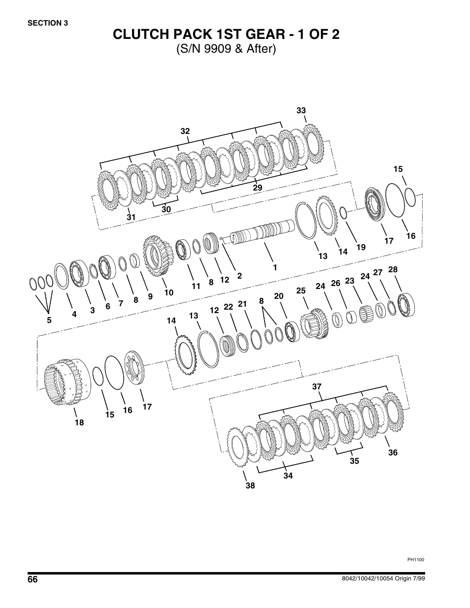 Clutch pack 1st gear (1 of 2), Clutch pack 1st gear - 1 of 2, S/n 9909 & after) | SkyTrak 10054 User Manual | Page 70 / 412