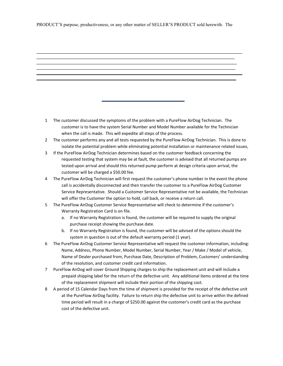 Warranty procedure | PureFlow AirDog FP-150 - Dodge Cummins 1994-1998 User Manual | Page 28 / 28