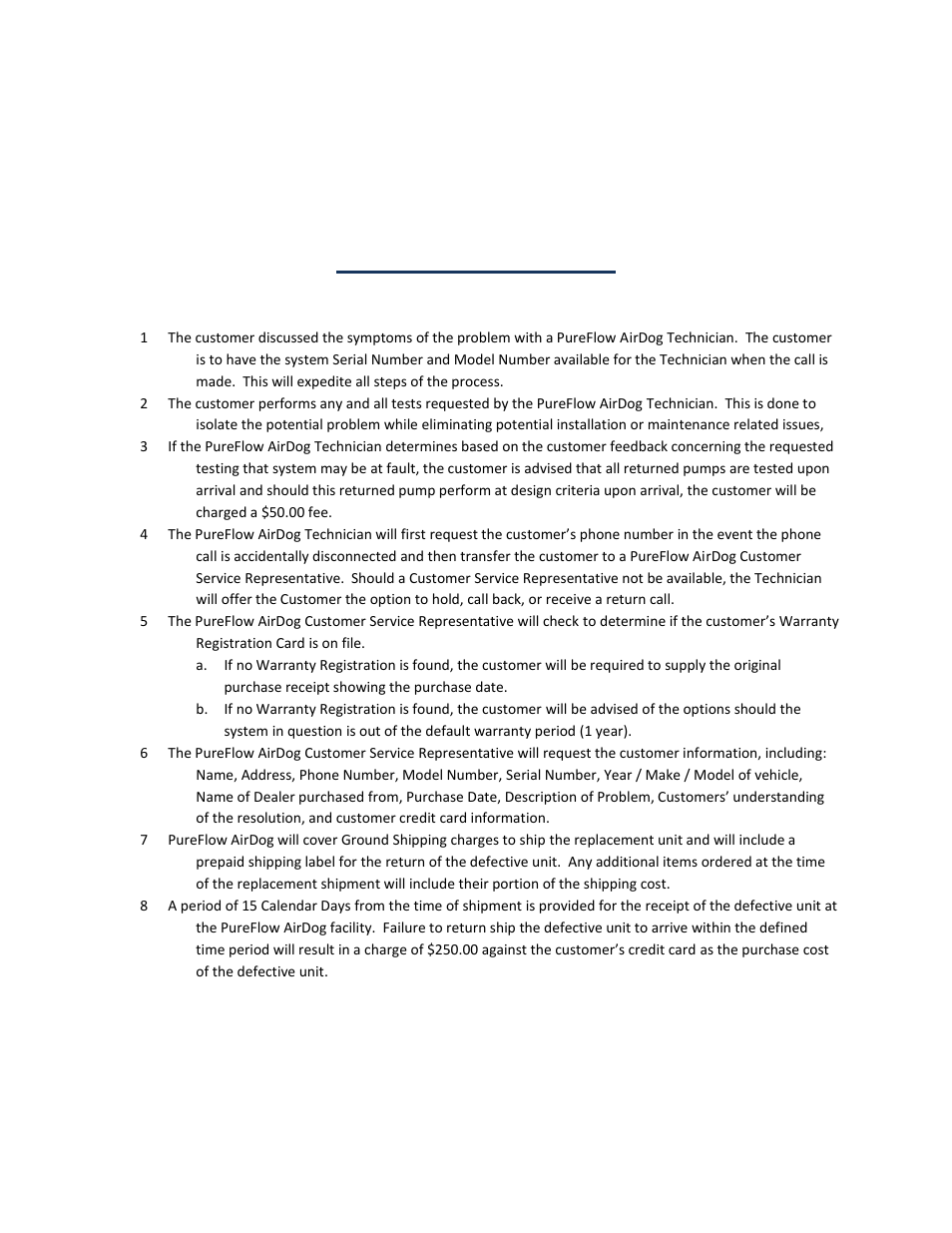 Warranty procedure | PureFlow AirDog FRRP-100 - Dodge Cummins 1998.5-2002 User Manual | Page 11 / 11