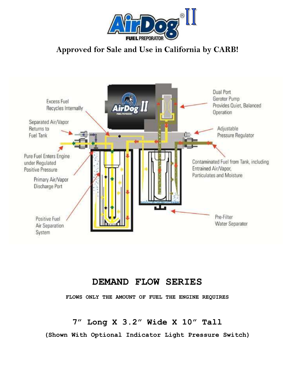 Demand flow series, Approved for sale and use in california by carb | PureFlow AirDog DF-165 - 7.3L Ford 1999-2003 User Manual | Page 2 / 22
