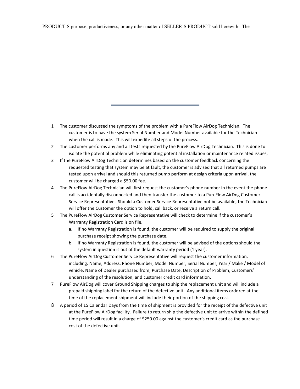 Warranty procedure | PureFlow AirDog DF-165 - 6.0L Ford 2003-2007 User Manual | Page 23 / 23