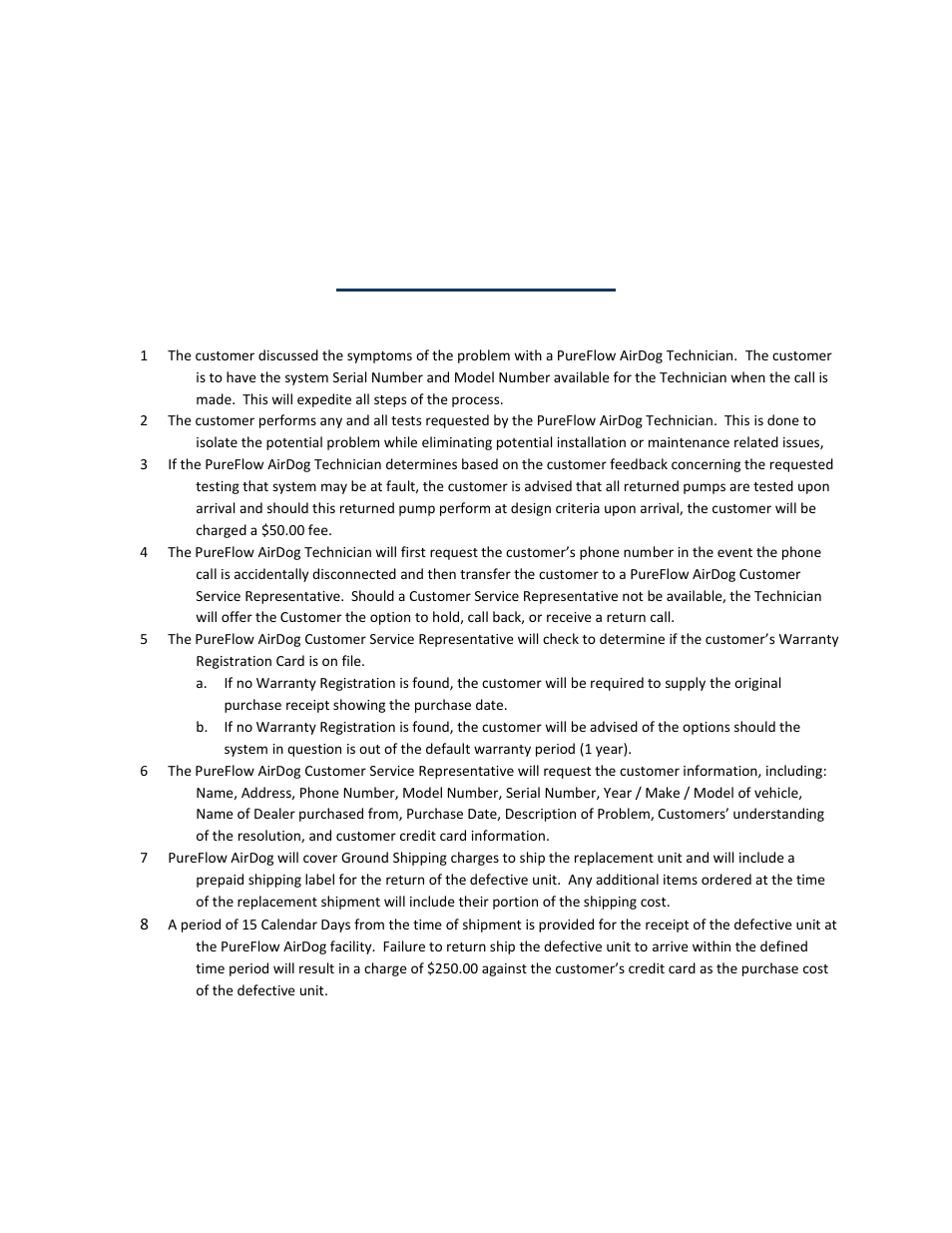 Warranty procedure | PureFlow AirDog RP-150 Replaces High Pressure Pump - 6.0L Ford 2003-2007 User Manual | Page 15 / 15