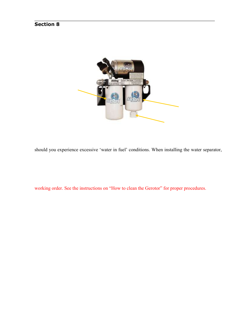 Filter service recommendations, Airdogii, Service recommendations | The water separator, The fuel filter | PureFlow AirDog DF-165 - GM 1992-2000 User Manual | Page 19 / 24