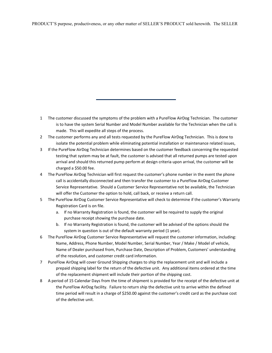 Warranty procedure | PureFlow AirDog DF-200 - GM Duramax 2011-2014 User Manual | Page 24 / 24