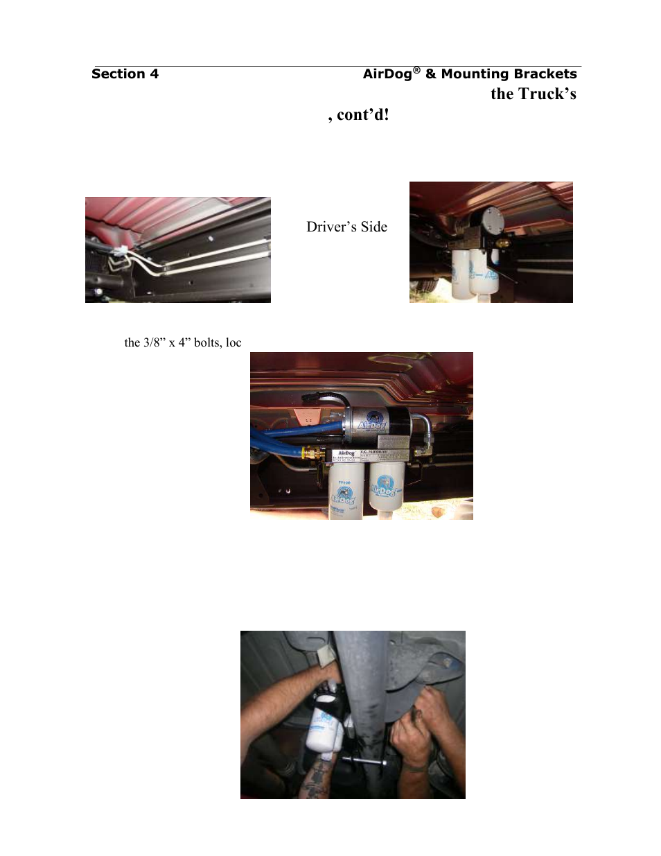 Installing the airdog, Mounting brackets, On the truck’s frame, cont’d | PureFlow AirDog FP-150 - GM Duramax 2001-2010 User Manual | Page 10 / 26