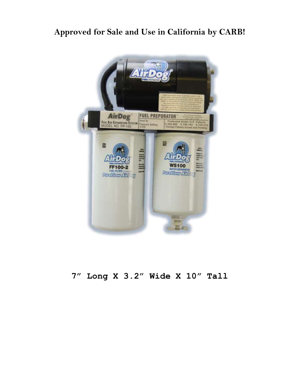 Approved for sale and use in california by carb | PureFlow AirDog FP-150 - GM Duramax 2001-2010 User Manual | Page 2 / 26