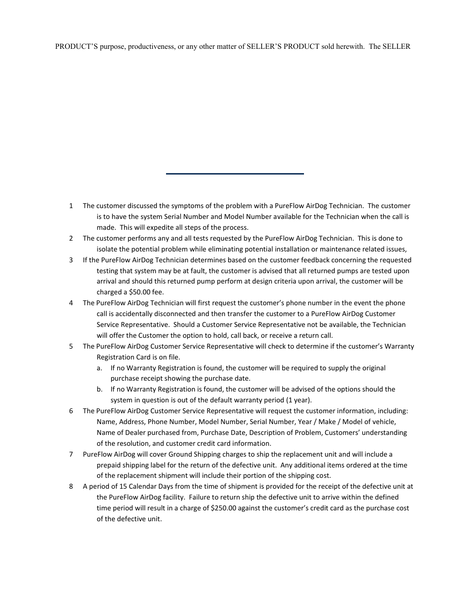 Warranty procedure | PureFlow AirDog RP-150 - GM 1992-2000 User Manual | Page 16 / 16