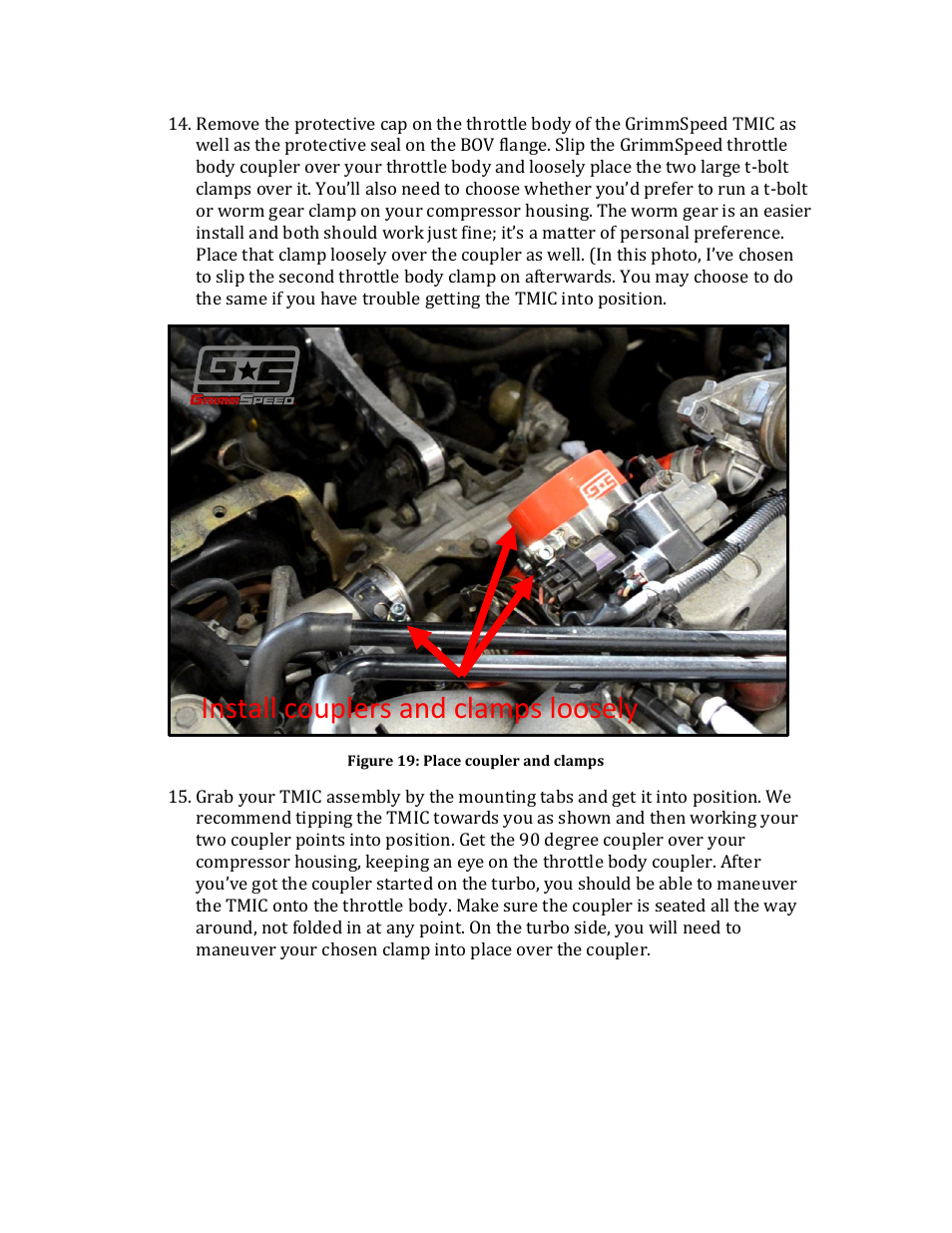 Install couplers and clamps loosely | GrimmSpeed 02-07 WRX Top Mount Intercooler User Manual | Page 12 / 17