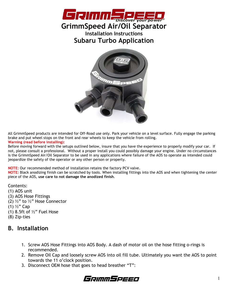 GrimmSpeed 02-07 WRX/STi AOS User Manual | 4 pages