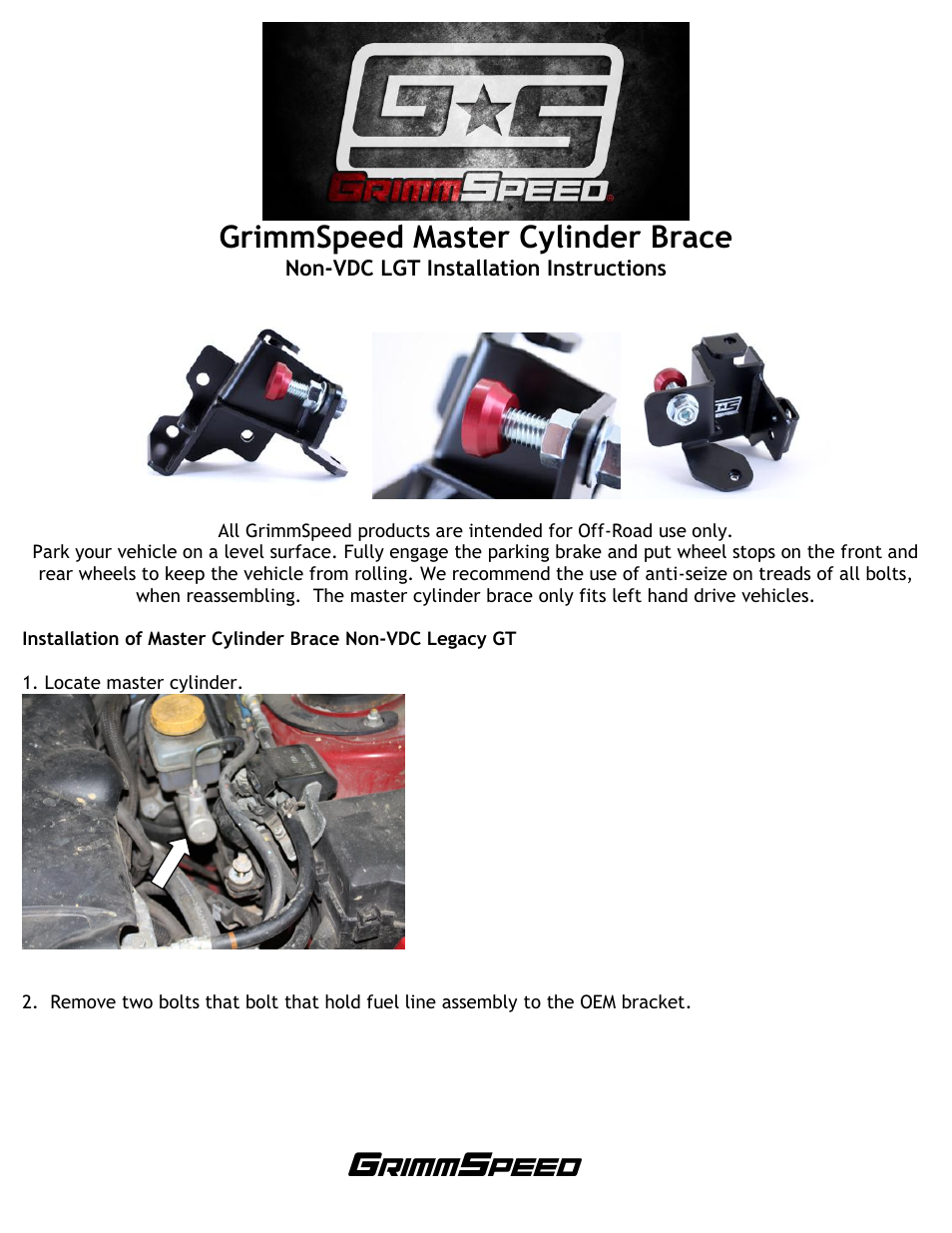 GrimmSpeed 05-07 LGT Brake Master Cylinder Brace User Manual | 5 pages