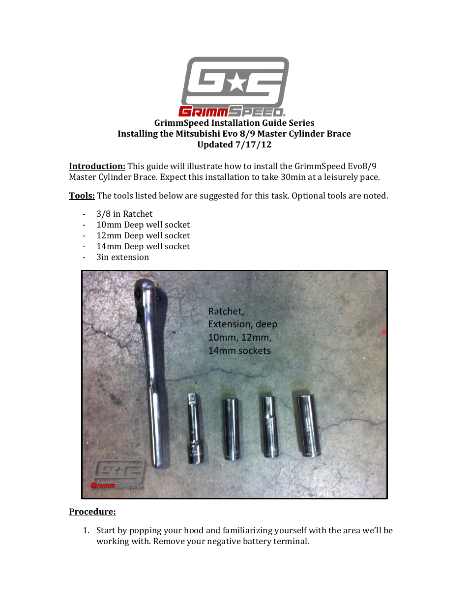 GrimmSpeed Brake Master Cylinder Brace User Manual | 8 pages