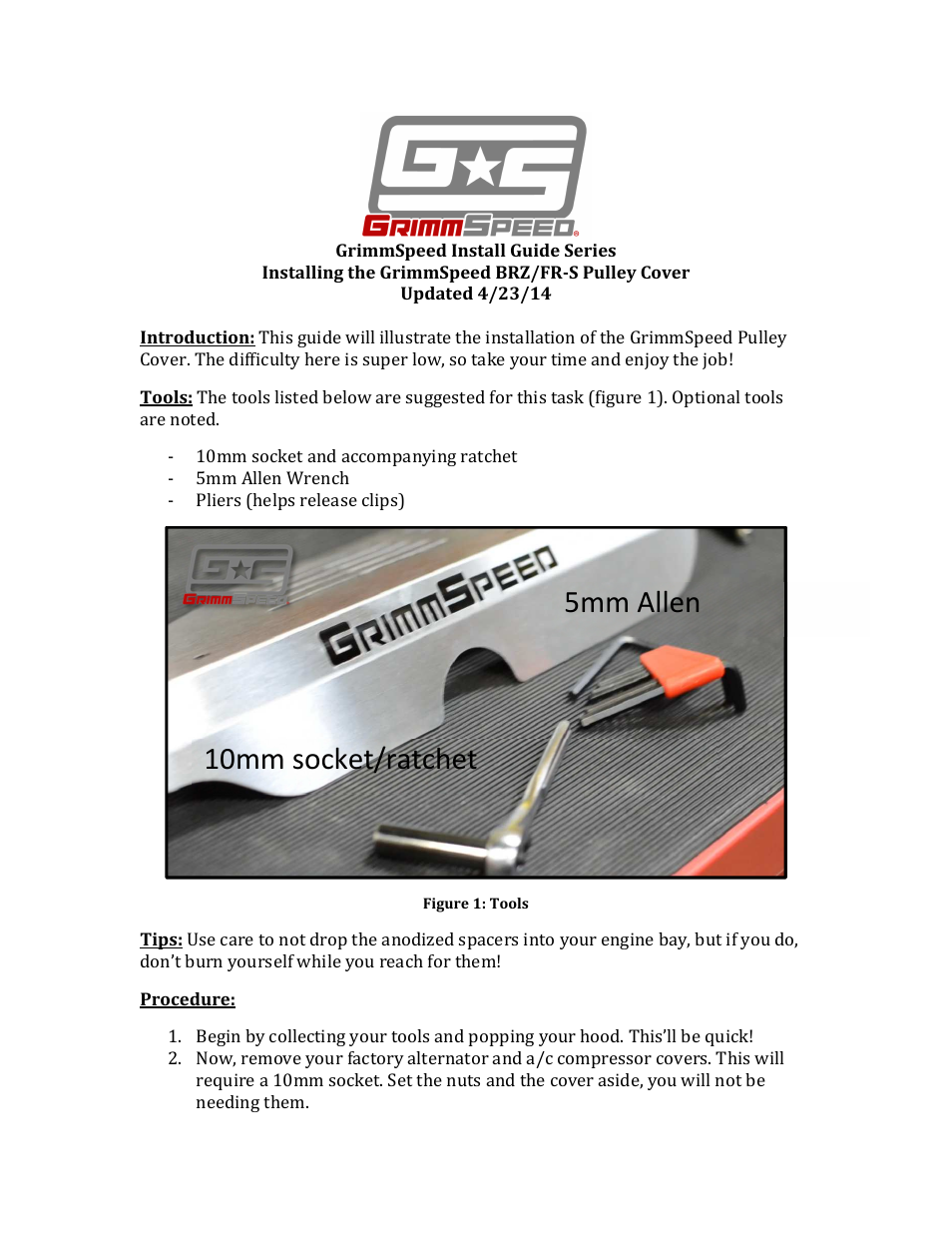 GrimmSpeed BRZ/FR-S Pulley Cover User Manual | 5 pages