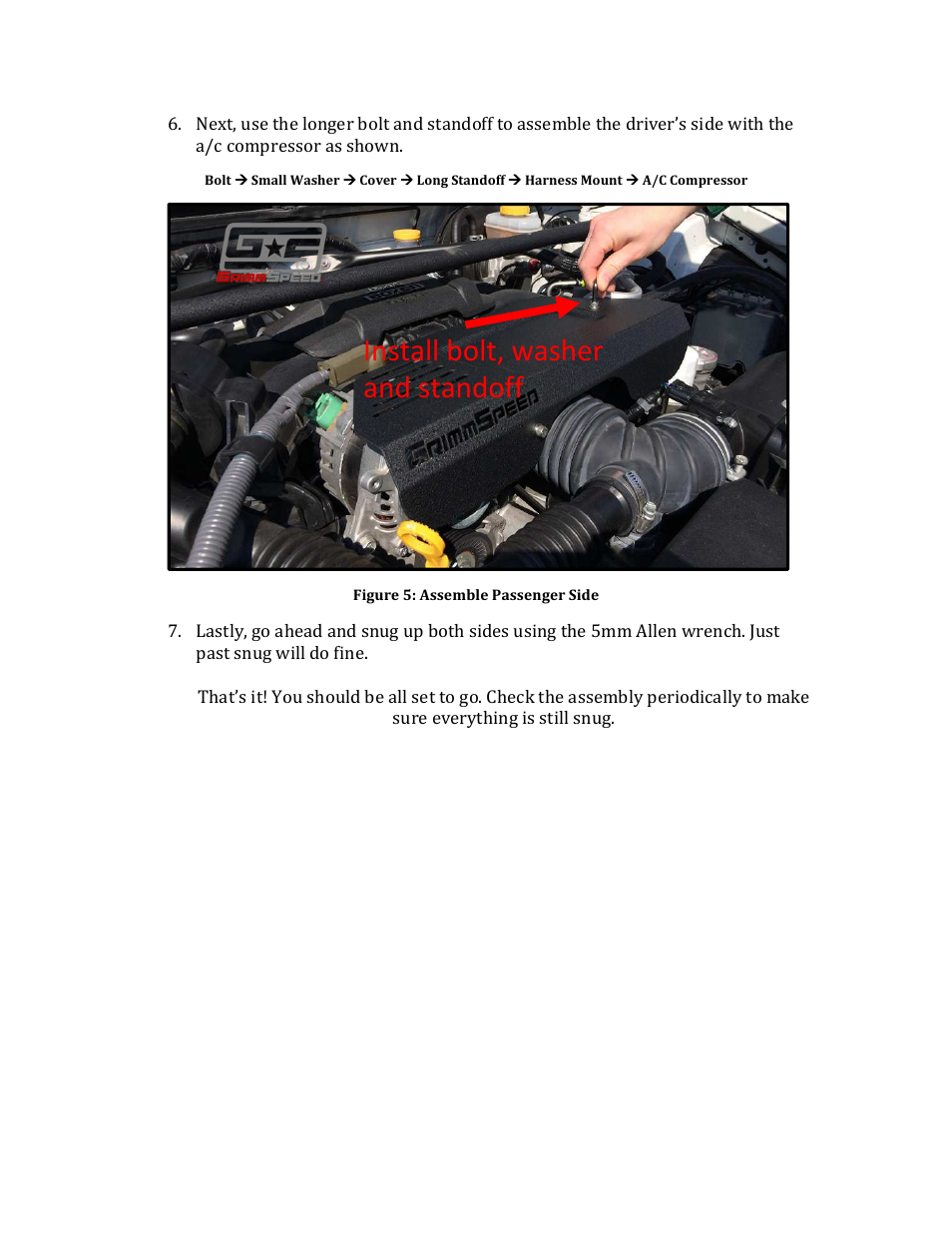 Install bolt, washer and standoff | GrimmSpeed BRZ/FR-S Pulley Cover User Manual | Page 5 / 5