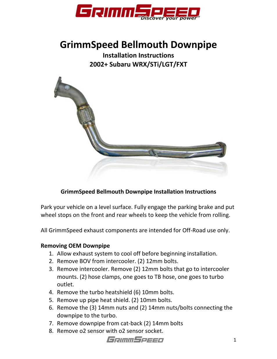 GrimmSpeed Downpipe Install Guide User Manual | 2 pages