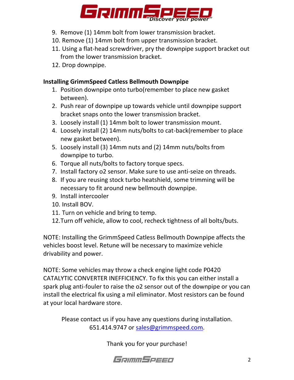 GrimmSpeed Downpipe Install Guide User Manual | Page 2 / 2