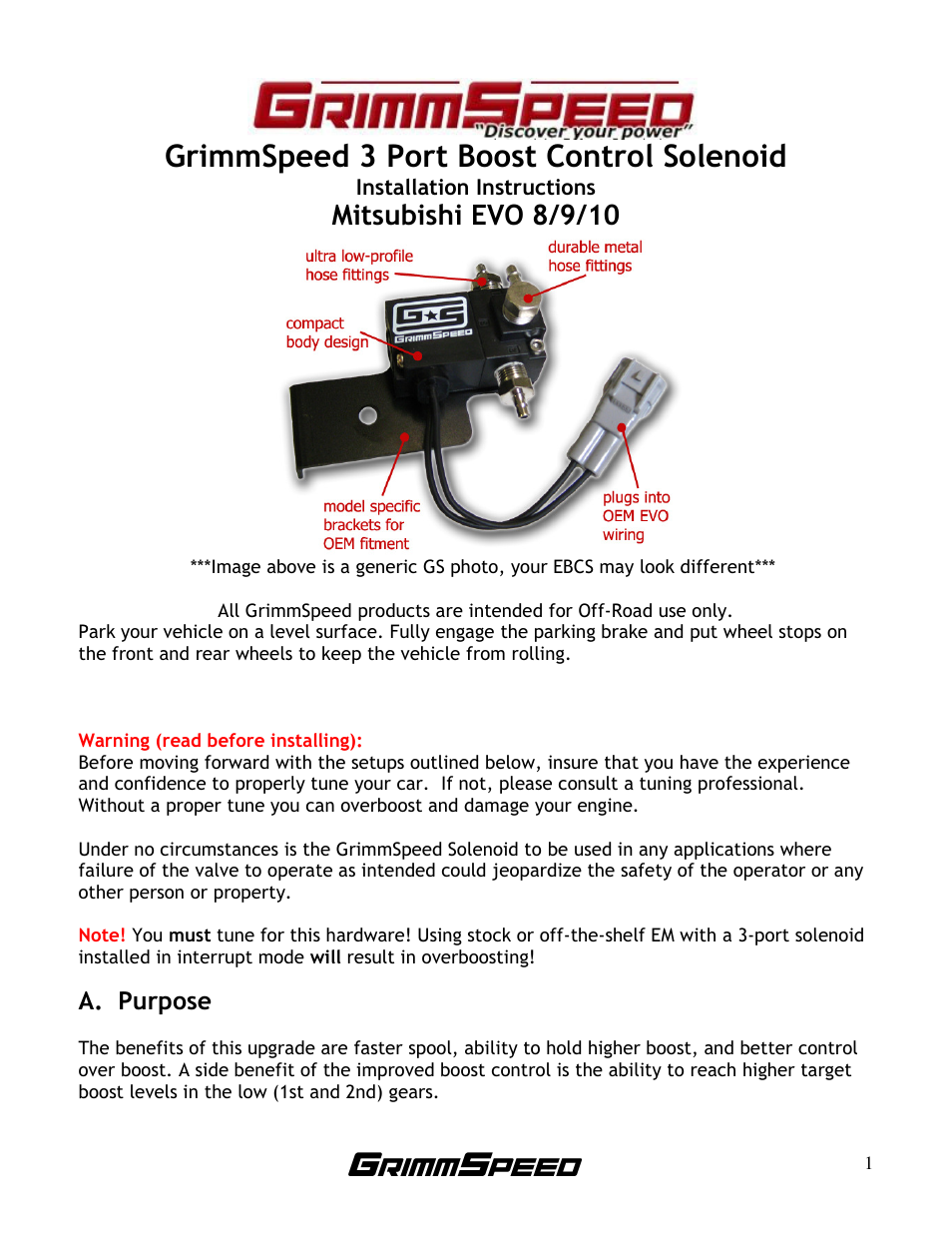 GrimmSpeed Electronic Boost Controller EVO User Manual | 6 pages