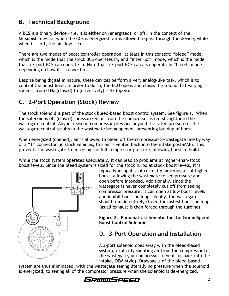 B. technical background, C. 2-port operation (stock) review, D. 3-port operation and installation | GrimmSpeed Electronic Boost Controller EVO User Manual | Page 2 / 6