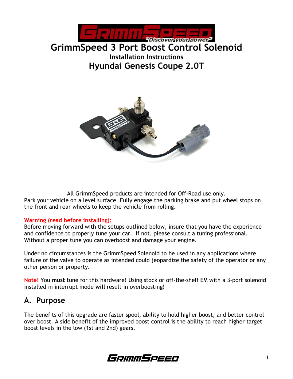 GrimmSpeed Electronic Boost Controller Hyundai User Manual | 4 pages