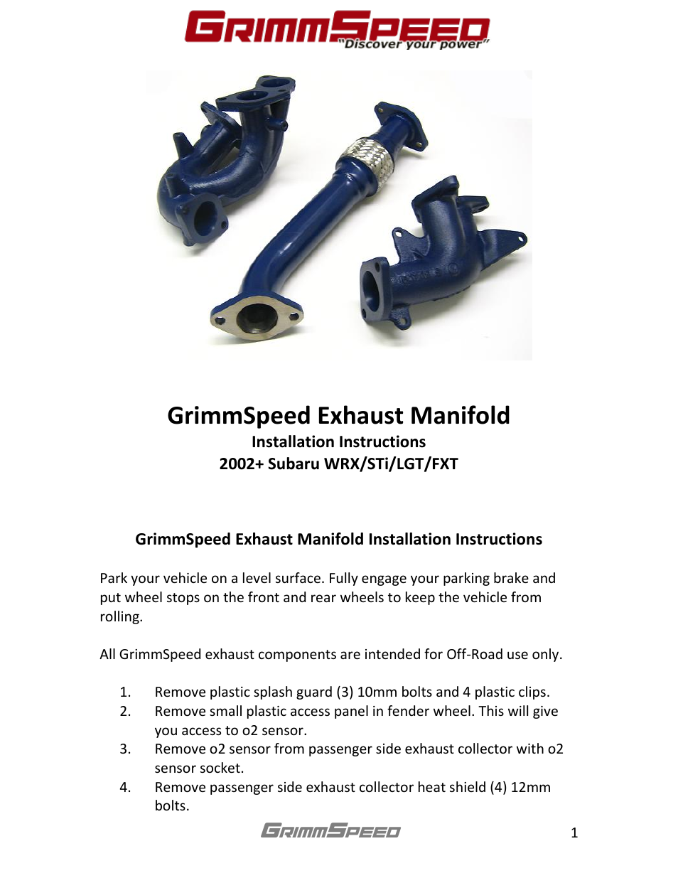 GrimmSpeed Exhaust Manifold User Manual | 2 pages