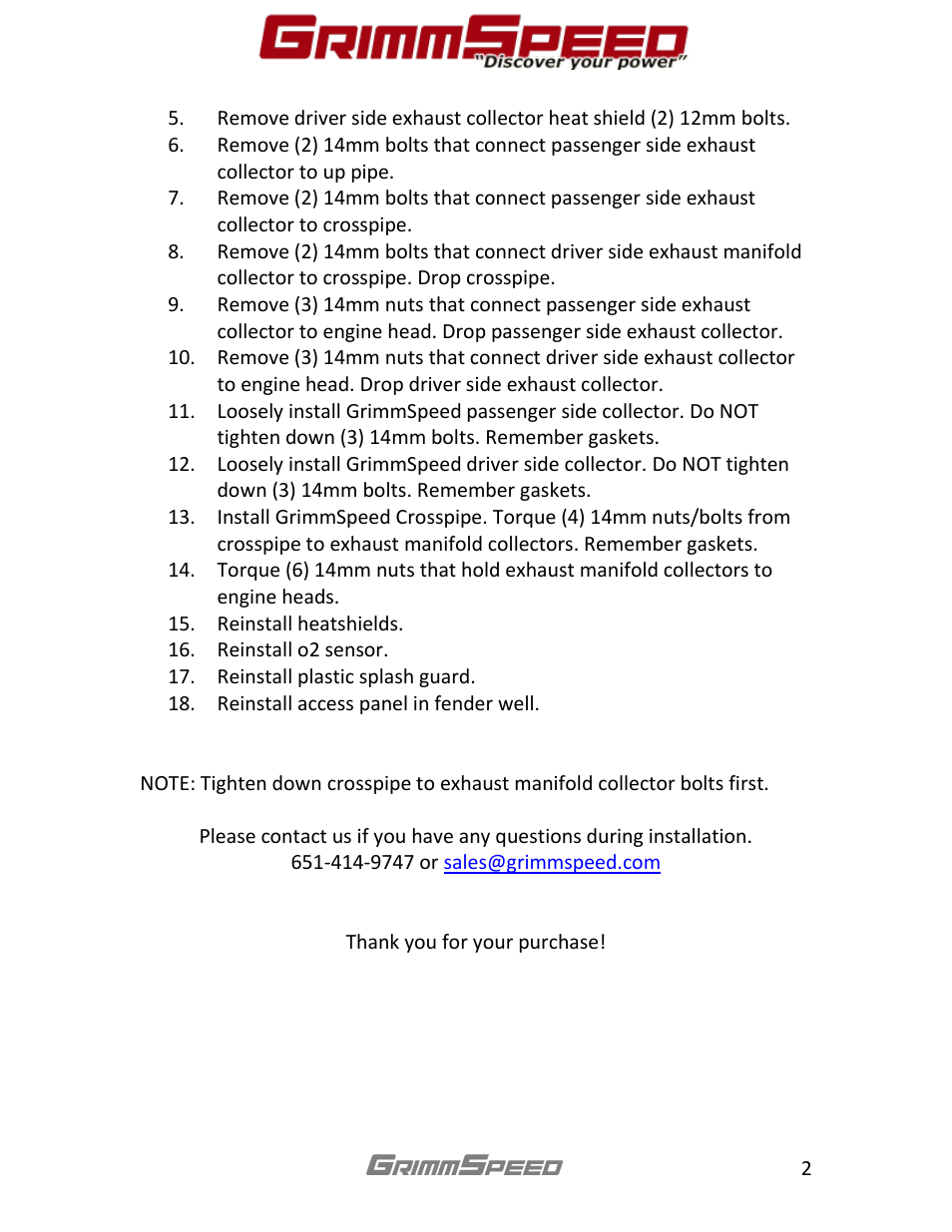 GrimmSpeed Exhaust Manifold User Manual | Page 2 / 2
