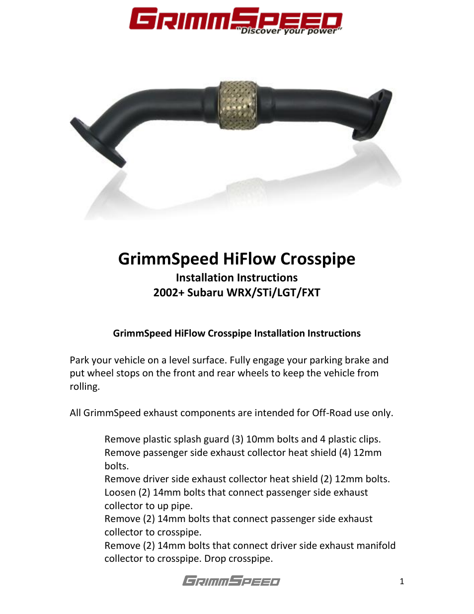 GrimmSpeed HiFlow CrossPipe User Manual | 2 pages