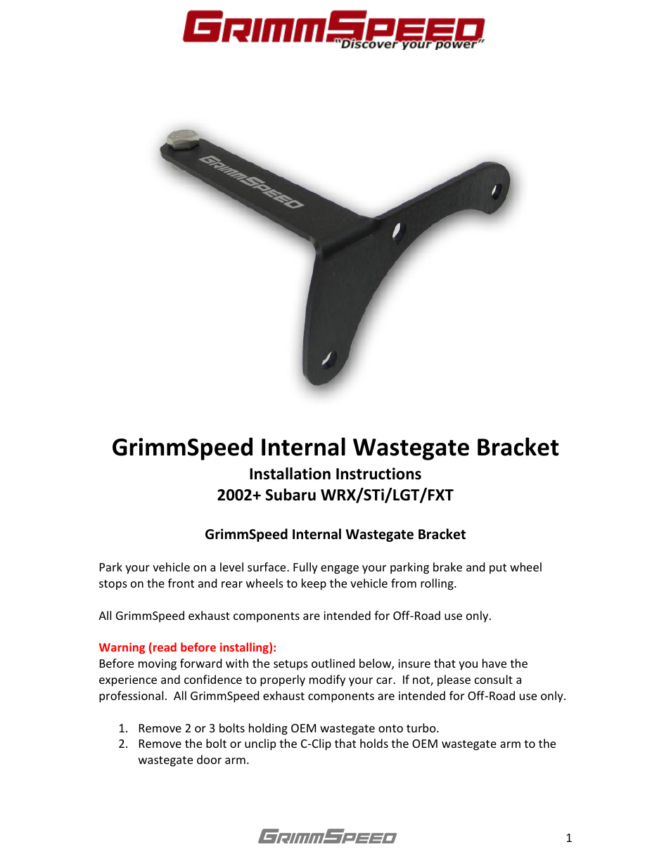 GrimmSpeed IWG Bracket User Manual | 2 pages