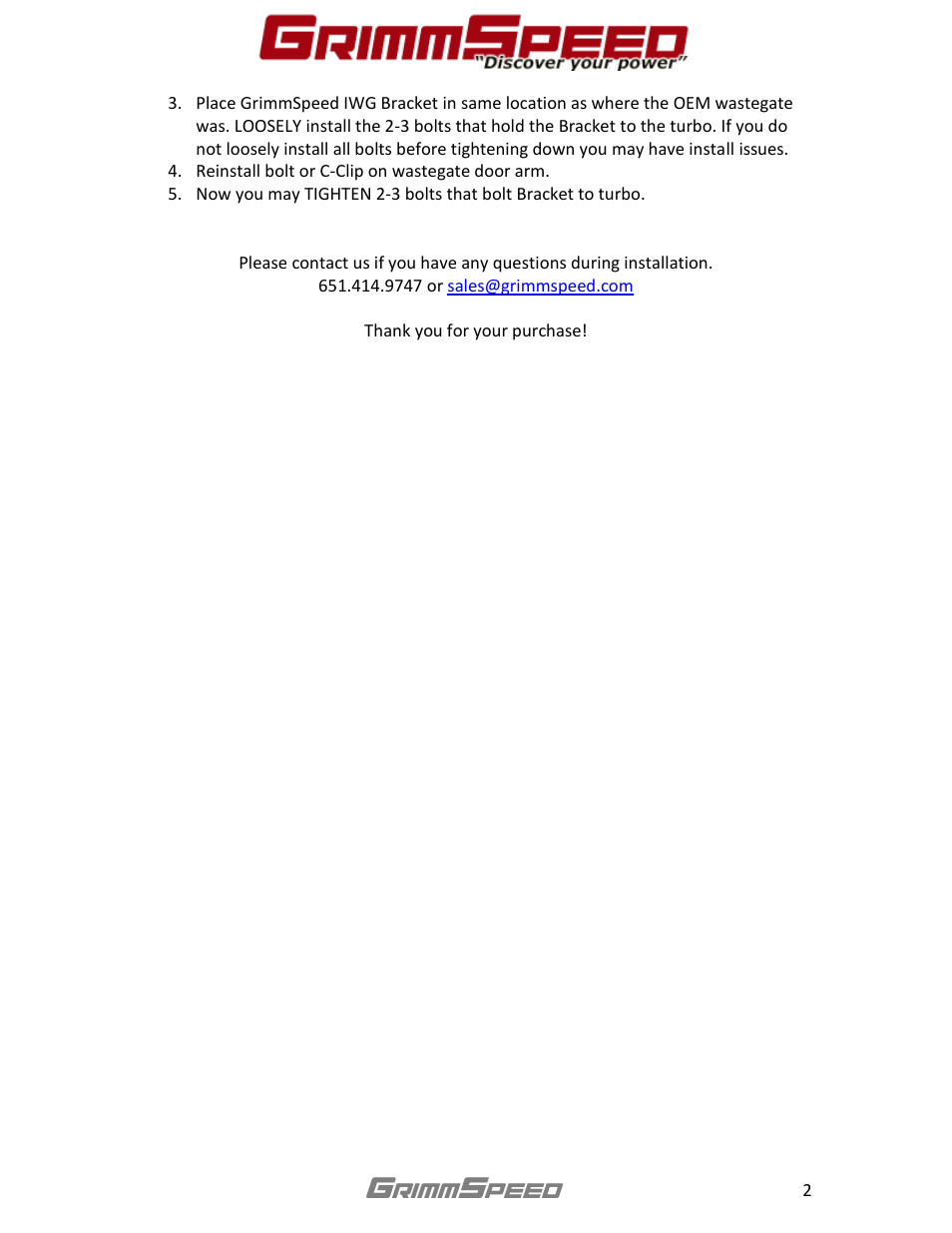 GrimmSpeed IWG Bracket User Manual | Page 2 / 2