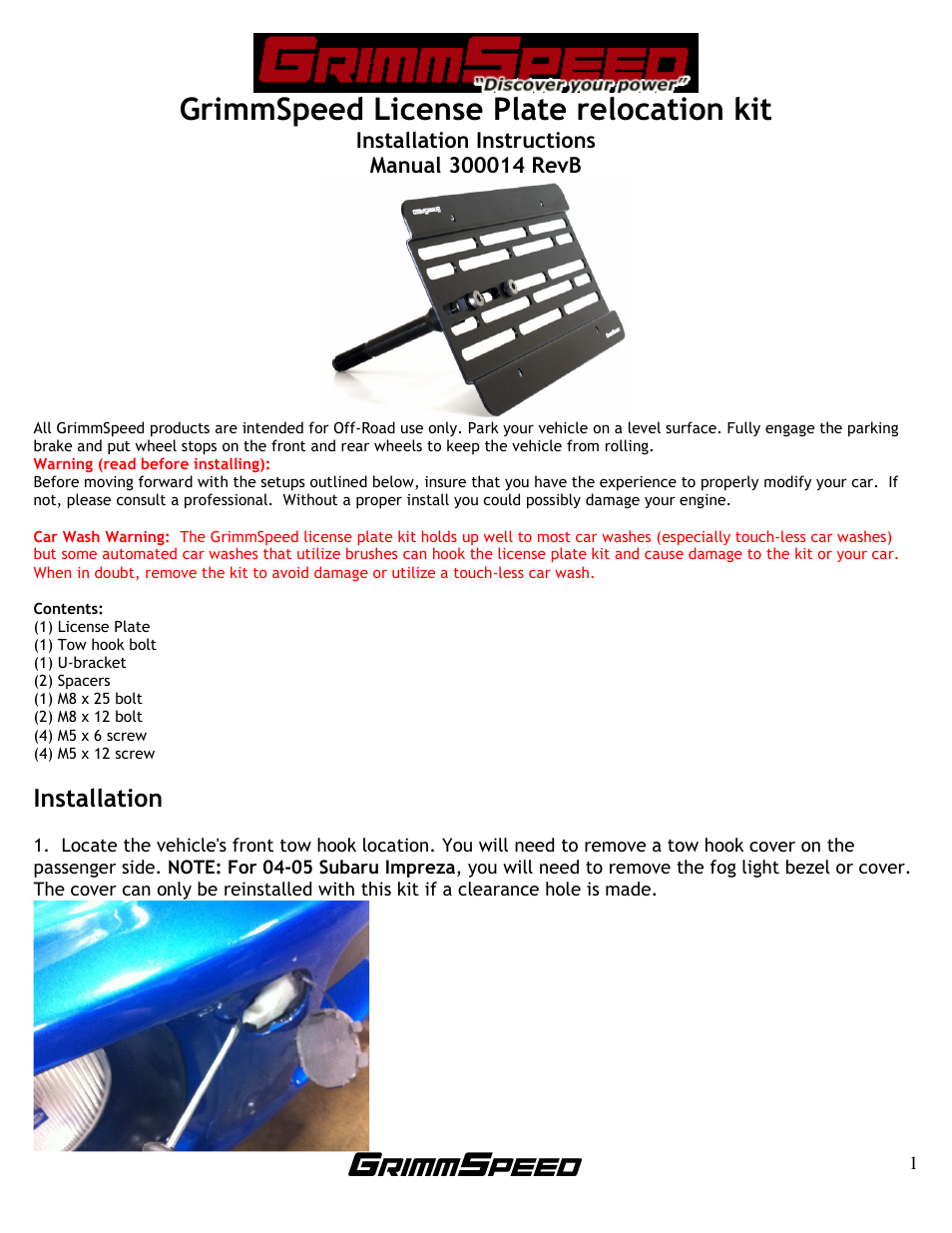 GrimmSpeed License Plate User Manual | 3 pages