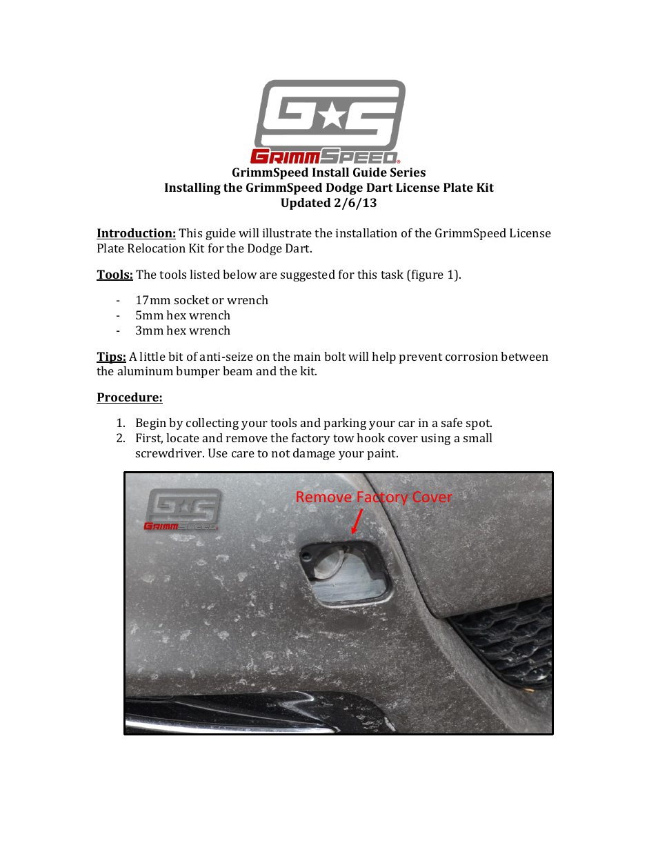GrimmSpeed License Plate Relocation User Manual | 3 pages