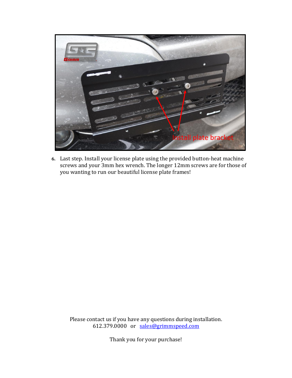 Install plate bracket | GrimmSpeed License Plate Relocation User Manual | Page 3 / 3
