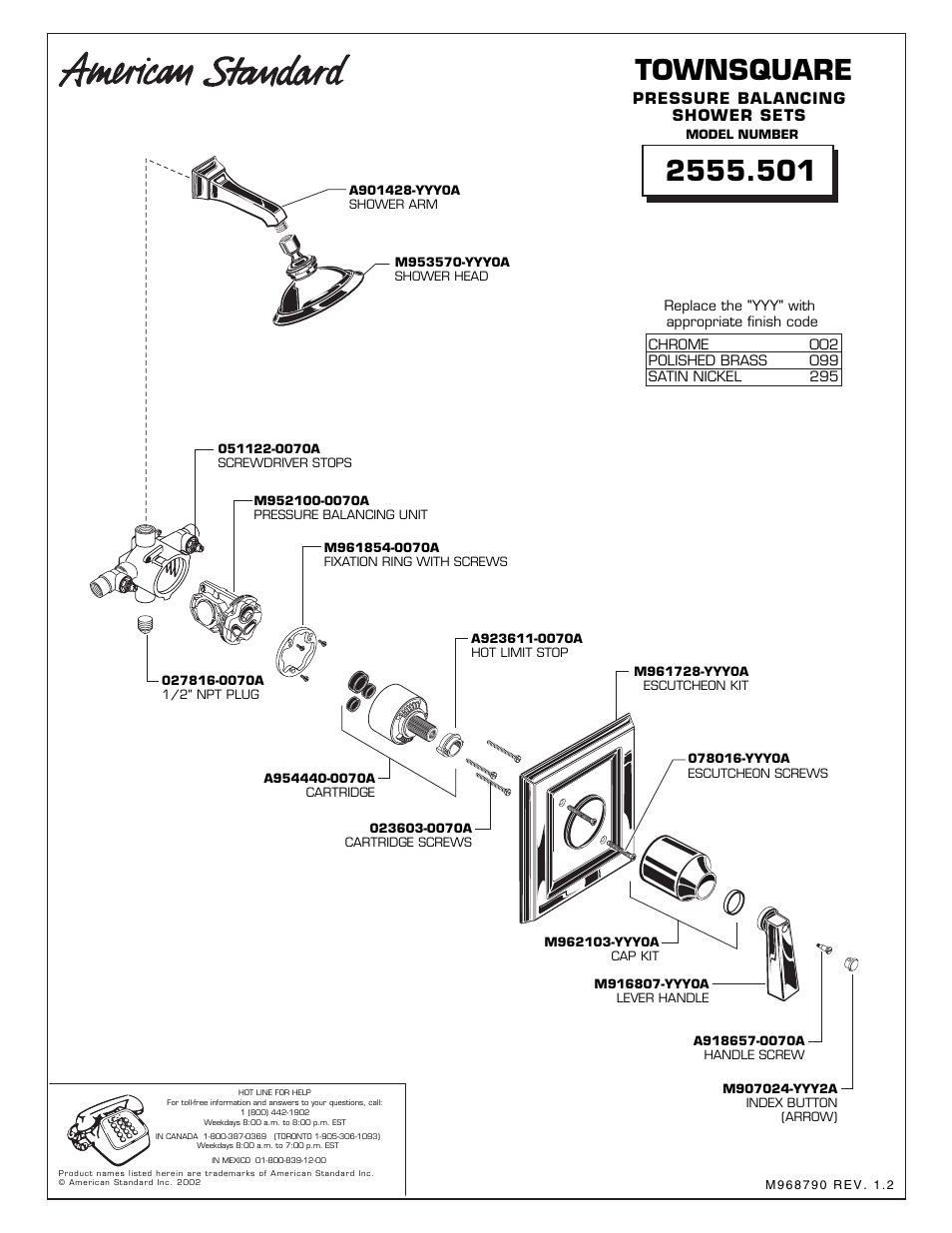 American Standard 2555.501 User Manual | 1 page