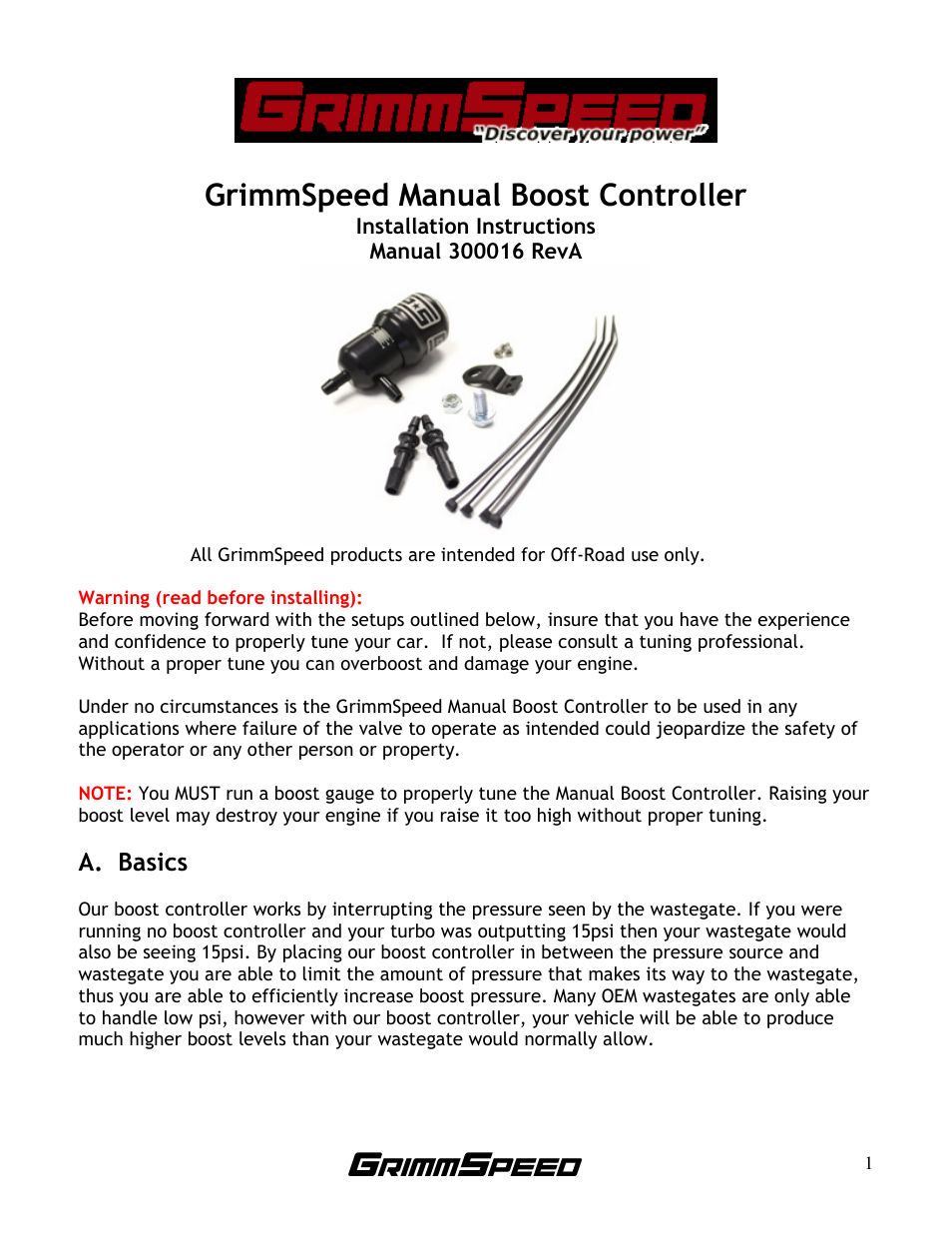 GrimmSpeed Manual Boost Controller User Manual | 4 pages