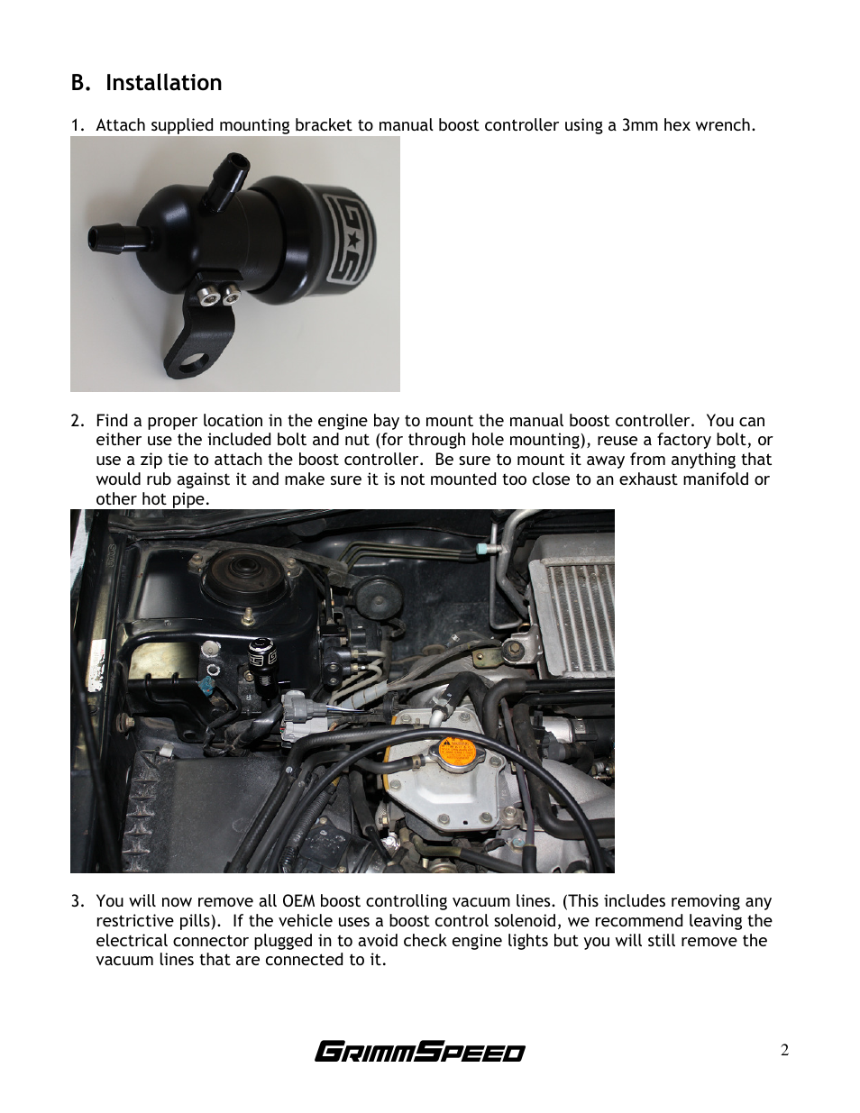 B. installation | GrimmSpeed Manual Boost Controller User Manual | Page 2 / 4