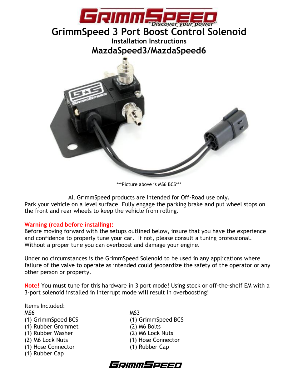 GrimmSpeed Mazdaspeed Electronic Boost Controller User Manual | 11 pages