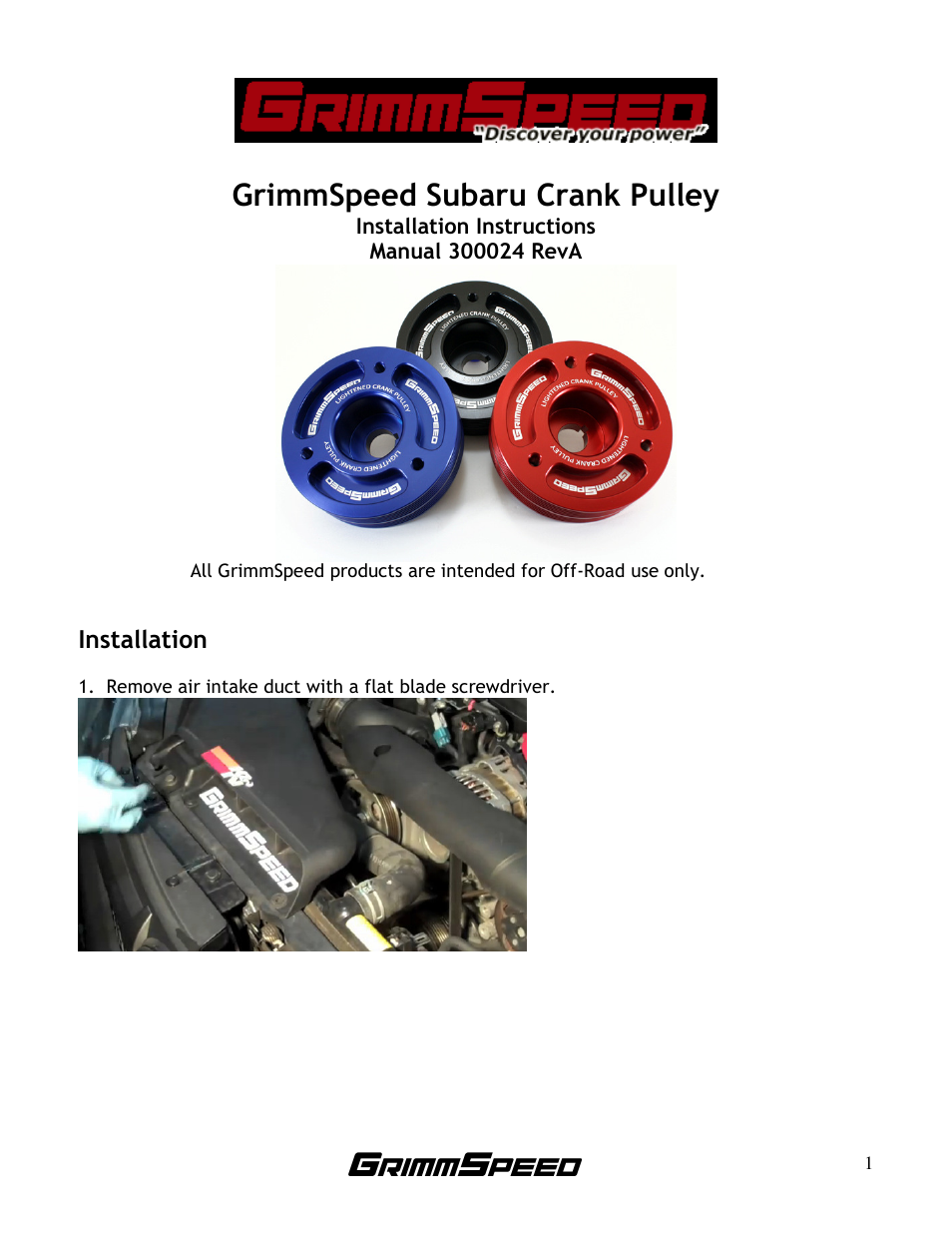 GrimmSpeed Subaru Lightweight Crank Pulley User Manual | 14 pages