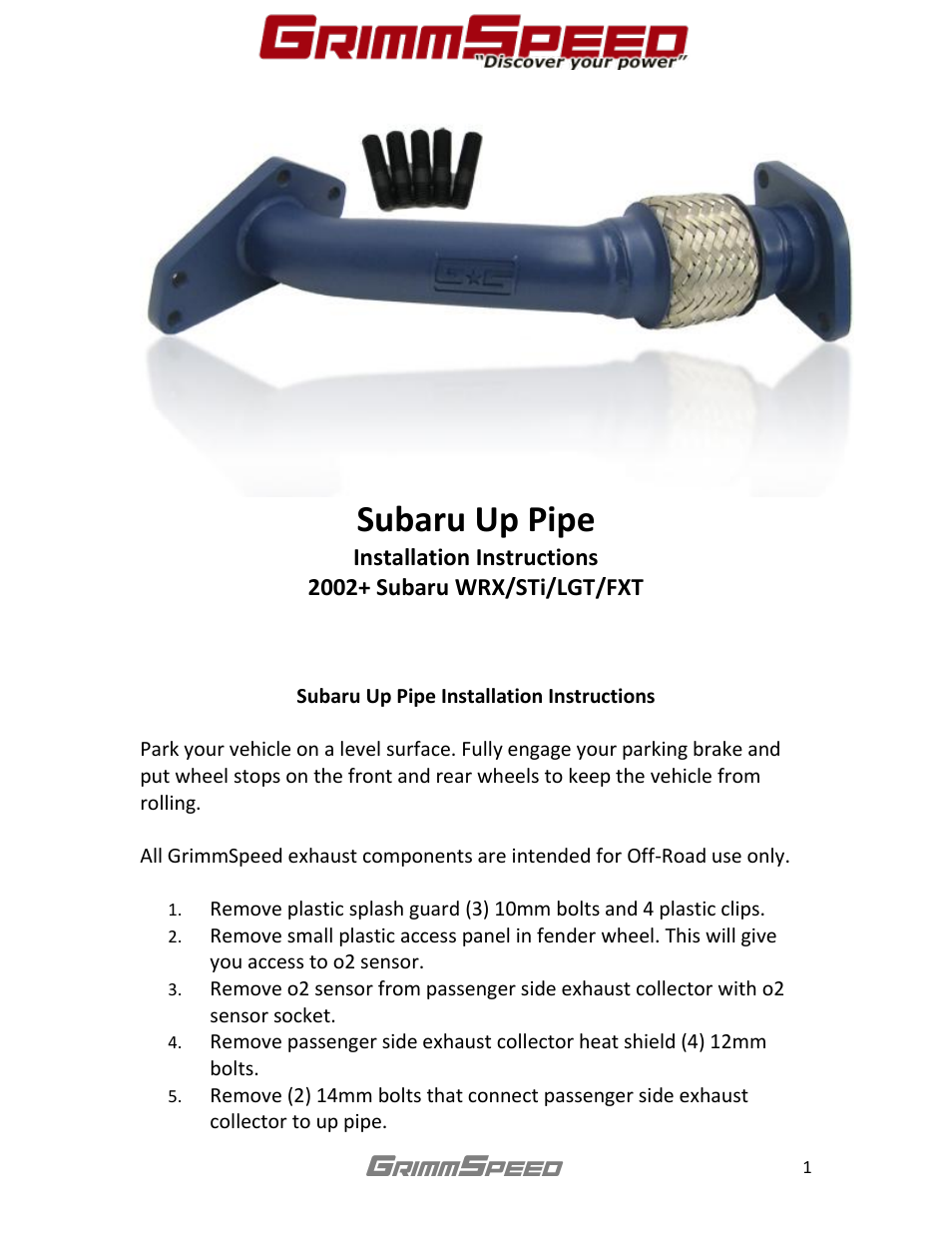 GrimmSpeed Subaru Up pipe User Manual | 3 pages