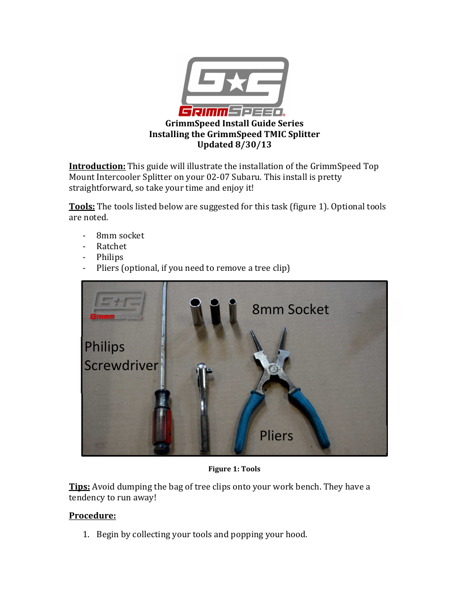 GrimmSpeed Top Mount Intercooler Splitter User Manual | 2 pages